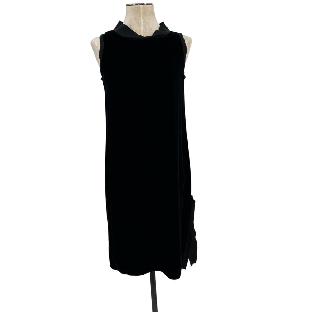 Nili Lotan Velvet Dress Shift Sheath Sleeveless Ribbon Trimmed Black Size Small